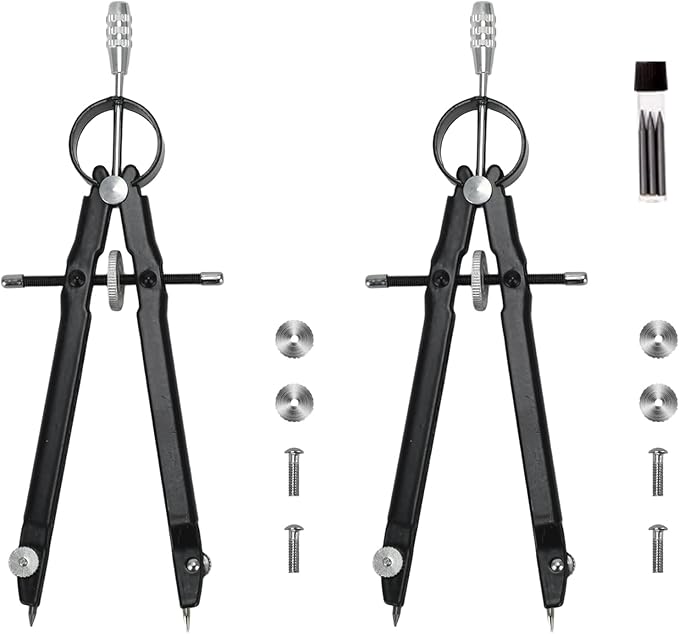 Compass for Geometry, Metal Compass with Extra Refills Compass Drawing Tool for Students Drafting Compass Back to School Supplies (Black 2pcs)
