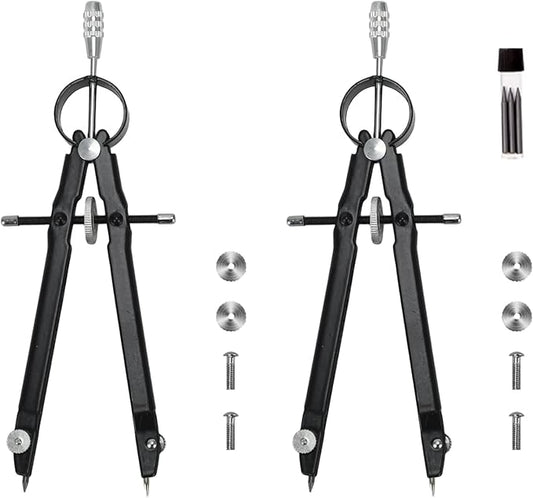 Compass for Geometry, Metal Compass with Extra Refills Compass Drawing Tool for Students Drafting Compass Back to School Supplies (Black 2pcs)
