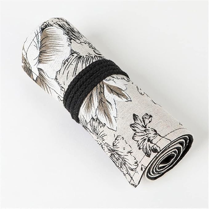 DIYOMR 12/24/36/72 Slots Pencil Wrap Pencil Rolls, Artist Colored Pencil Roll Up Bag Short Brush Pouch Case Pencils Organizer for Drawing Coloring and Sketching, No Pencils (Peony Flower, 12slots)