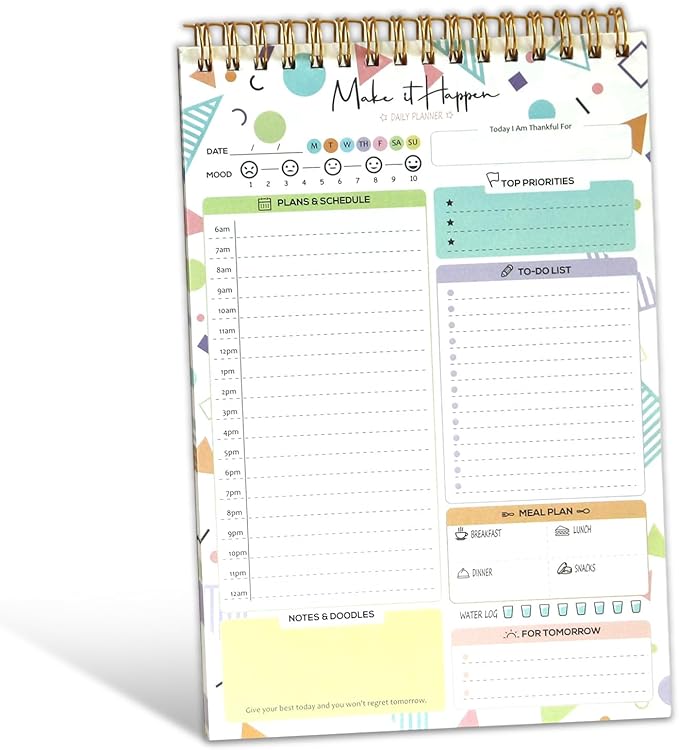 To Do List Notepad Undated Daily Planner, 5.6 x 8.5 Spiral Task Planner Notebook with Checklist & Multiple Sections, 52 Detachable Sheets Productivity Organizer for Work Office School Home