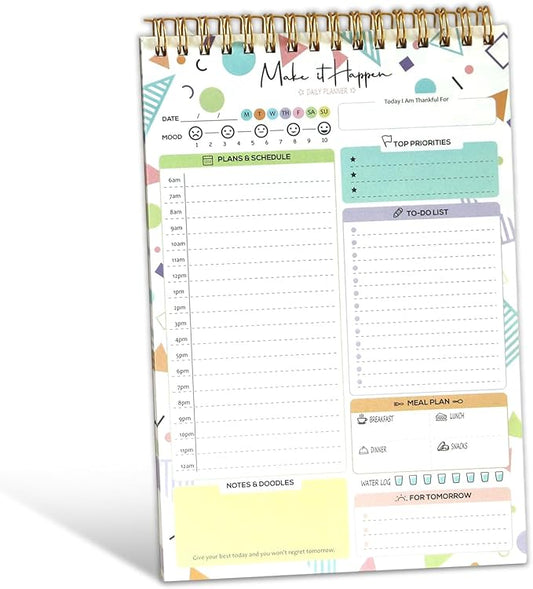 To Do List Notepad Undated Daily Planner, 5.6 x 8.5 Spiral Task Planner Notebook with Checklist & Multiple Sections, 52 Detachable Sheets Productivity Organizer for Work Office School Home