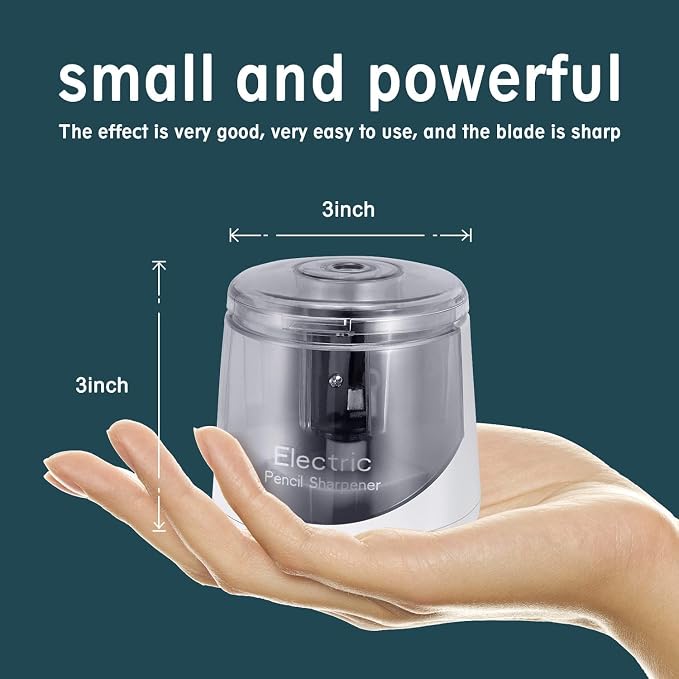 Electric Pencil Sharpener, Battery (Not lncluded) or USB Powered Small Portable for NO.2 Pencils, Automatic for Home and Office White