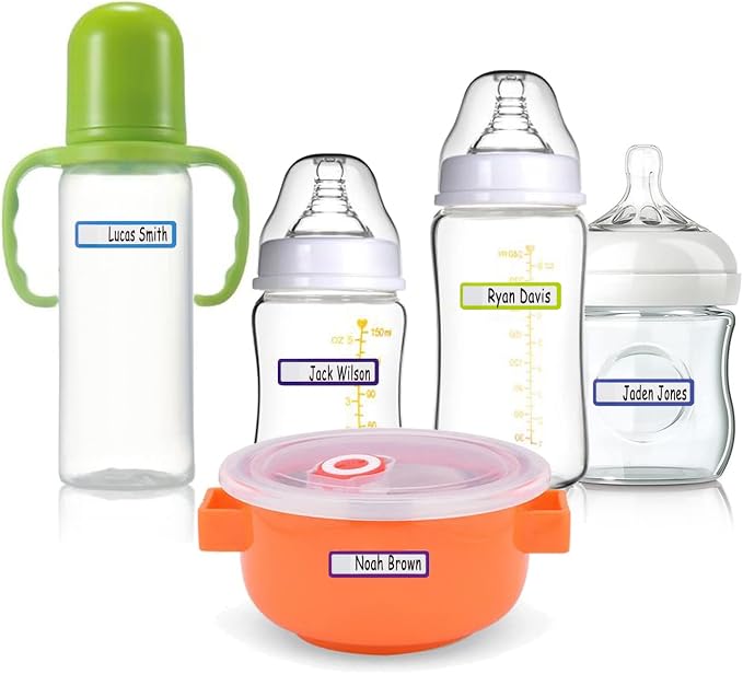 Name Labels for Kids Stuff Daycare, Waterproof Daycare Labels for Baby Bottles, 144 PCS Water Bottle Label, Name Tag Stickers for School Supplies, Day Care Essentials, Self-Laminating, Dishwasher Safe