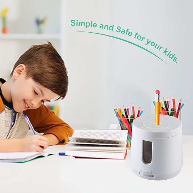 Bocyteopr Automatic Electric Pencil Sharpener, USB & Battery Operated, Adjustable Sharpening for Colored Pencils(6-8mm), for School/Classroom/Student(White)