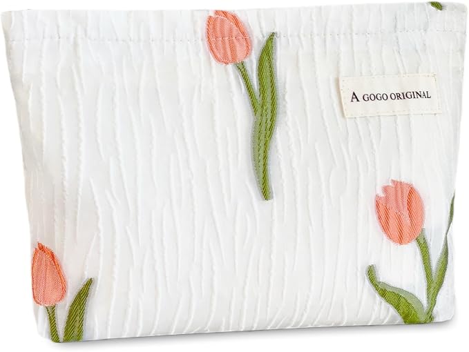 STARDW Cute Floral Makeup Bag Organizer Travel Cosmetic Pouch for Women | Aesthetic Cosmetic Bag with Zipper, Large Capacity Travel Toiletry Bag, Purse Organizer Pouches, Canvas Lining