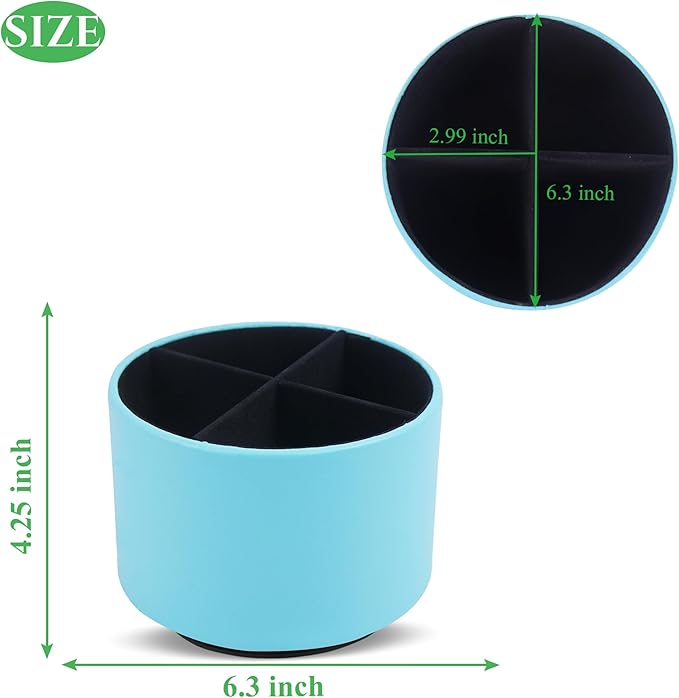 Round Leather Art Supply Organizer,Remote Control Holder,360 Degree Spinning,Multi-Functional Pencil Holder,4 Compartments Desktop Stationary Organizer(1-Sheep Blue)