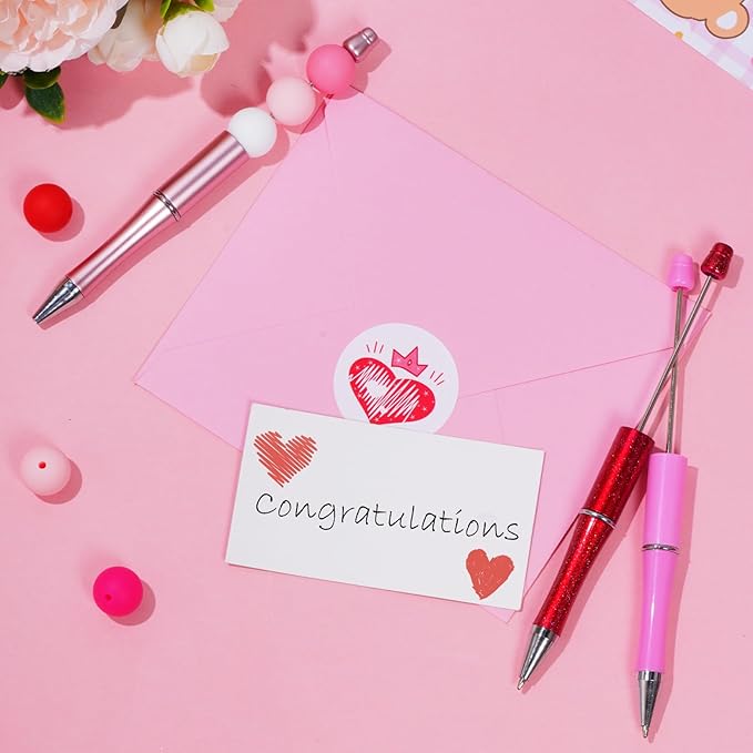 jiebor 30Pcs Valentines Beadable Pens Plastic Bead Ballpoint DIY Cute Cool Pens Black Ink for Women Men Bridal Graduation Gift Office Supplies