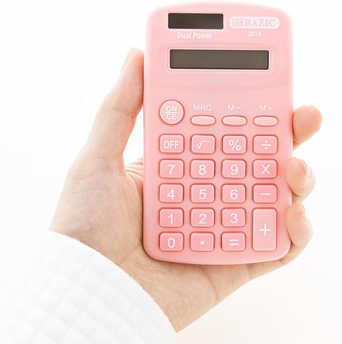 BAZIC Products 8 Digit Pocket Size Calculator, Dual Power Solar & Battery, LCD Display, Small Basic Standard Function Calculators, Assorted Pastel Colors, 144-Pack