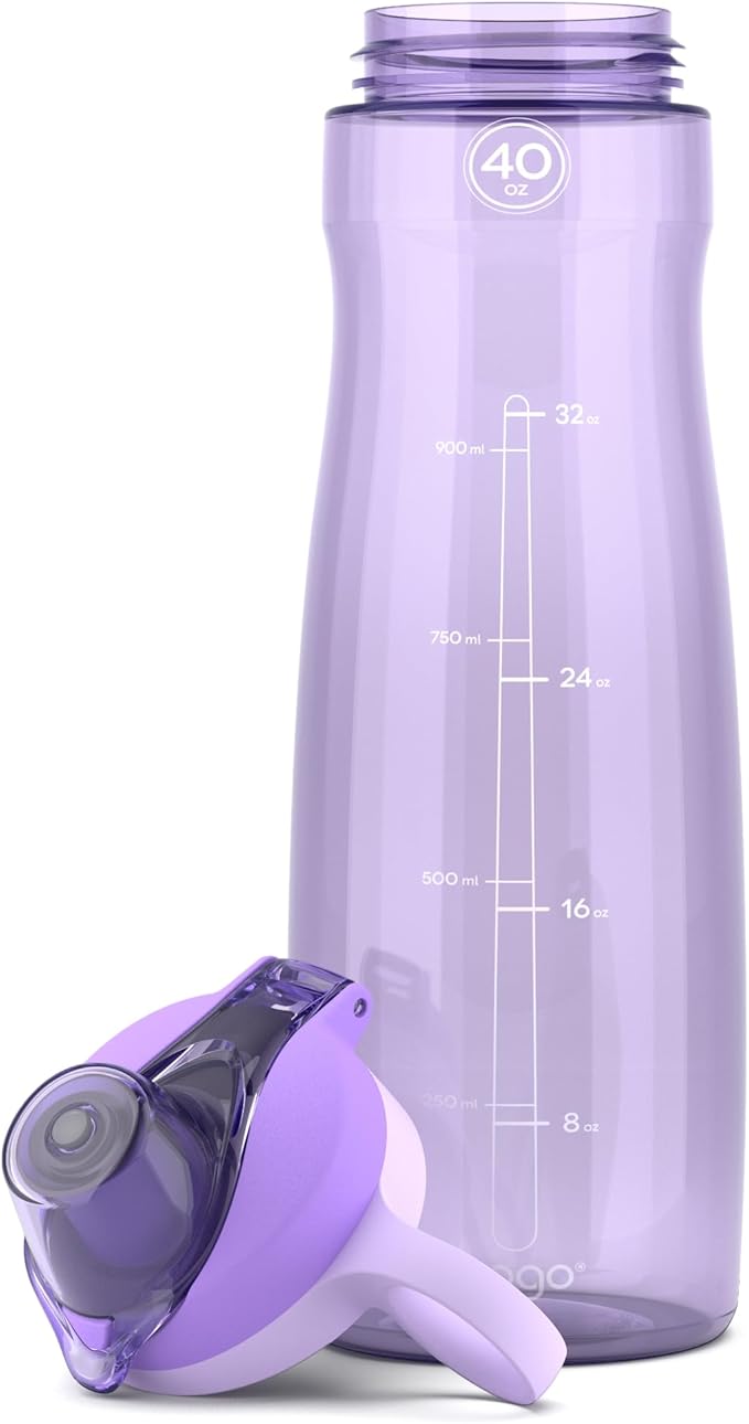 Pogo 40oz Plastic Water Bottle with Chug Lid and Carry Handle, Reusable, BPA Free, Dishwasher Safe, Perfect for Travel, School, Outdoors, and Gym, Lilac