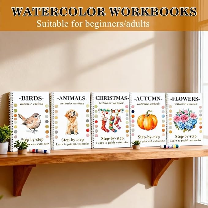 Watercolor Workbooks with Sketches, Beginner Friendly Water Coloring Book Watercolor Paint Set Art Crafts Painting Kit Gift for Adults, Any Level Artist (Christmas, Without Paint Set)