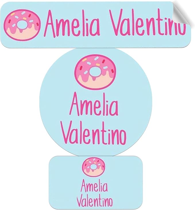 Label Daddy Personalized Name Labels for School, Donut Design | Waterproof Name Tags for Kids, Washable Custom Daycare Labels, Clothing, Lunch Boxes, Water Bottles and More, 128 Ct & 256 Ct