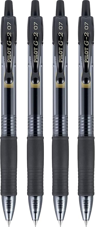 Pilot G2 Pens, Premium Refillable and Retractable Rolling Ball Gel Pens, Fine Point, 0.7mm, Black Ink, 4-Pack