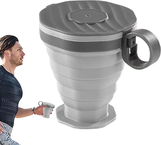 Reusable Travel Cup, Foldable Outdoor Coffee Mug, Leak-Proof Pocket-Size Water Bottle with Durable Silicone Body, Lightweight Portable Accessory with Modern Style, Camping Tool for Hot Cold Drinks