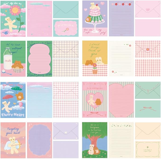 Monolike Unmatched Friends Lovely Day Letter Paper and Envelopes Set - 8Type, 32 Letter Paper + 16 Envelopes
