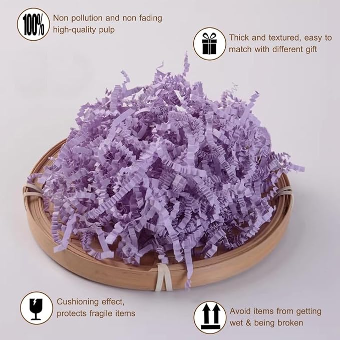 LYARCHTE Crinkle Paper Filler 5.2 oz, Crinkle Cut Paper Shred Filler Shredded TissueRaffia Grass Paper for Gift Basket Packing Bag Filler (Purple)
