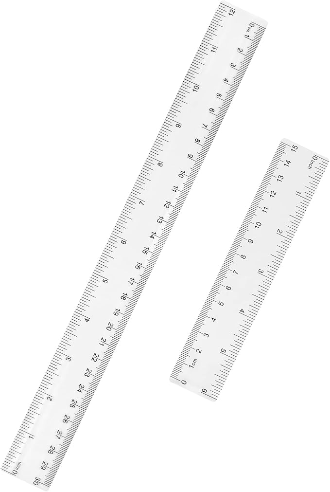 Unjoo Clear Plastic Ruler 6 Inch+12 Inch Straight Ruler, Shatterproof Rulers with Inches and Centimeters for School Classroom, Home, or Office (2pcs)
