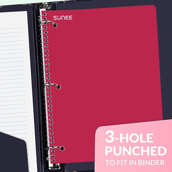SUNEE Spiral Notebooks, 3 Pack, 1-Subject, College Ruled Paper, 8" x 10-1/2", 70 Sheets per Notebook, Assorted Colors Spiral Notebooks for School (Cherry, Pink, Green)