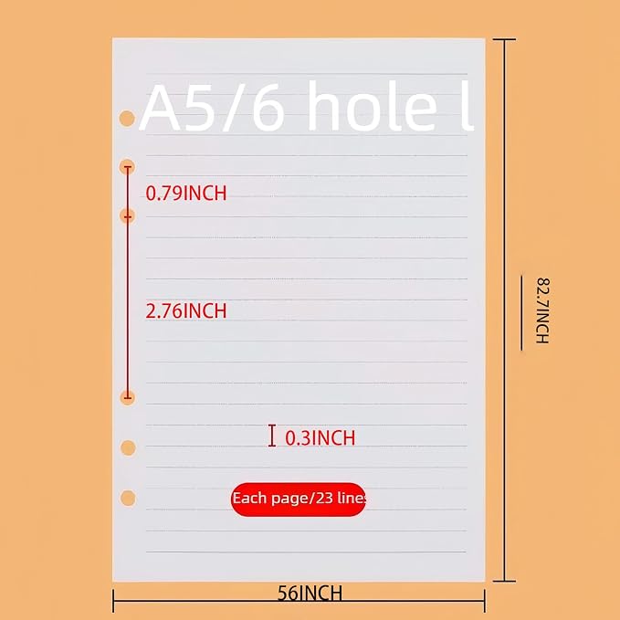 A5 Lined Refill Paper, 6-Hole Cornell Ruled, 2-Pack 160 Sheets No Bleed