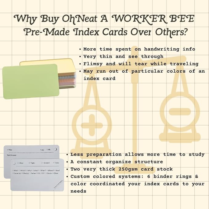 Tailored Flashcards to Curate Note Cards 5x3" Heavy Duty White Pre-made Index Cards with Rings, 450 Pack,2 Kraft Covers, 6 Binder Rings for Nursing College Students.