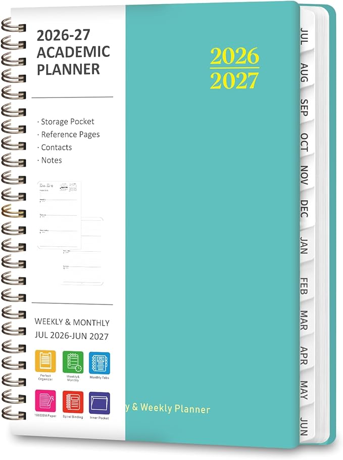 Planner 2026-2027, Weekly and Monthly Academic Planner, July 2026 - June 2027, Hardcover Calendar Agenda Book for School Year Planning, School Supplies for Teacher and Student, A5(6.3'' x 8.5'')