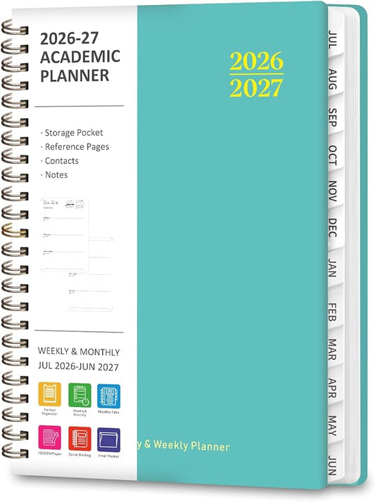 Planner 2026-2027, Weekly and Monthly Academic Planner, July 2026 - June 2027, Hardcover Calendar Agenda Book for School Year Planning, School Supplies for Teacher and Student, A5(6.3'' x 8.5'')