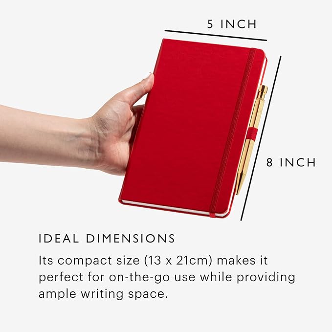 Stone Journal Chef Notebook – 13 × 21 cm Waterproof Paper, 144 Pages, Half Lined & Half Blank, Vegan Leather Hardcover, Kitchen Conversions, Premium Journal (Red)
