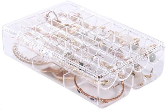 Clear Acrylic Jewelry Organizer, 30 Grids 2-Tier Jewelry Storage Box for Earrings Rings Necklaces, Dustproof Desktop Organizer for Women and Girls (Clear)