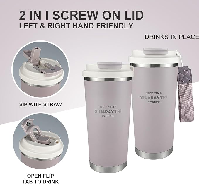 20oz Tumbler Stainless Steel Vacuum Insulated Coffee Travel Mug Reusable Iced Coffee Cup Hot Coffee Travel Mug with lid and straw Cupholder Friendly Leak-Proof BPA Free (Light Purple)