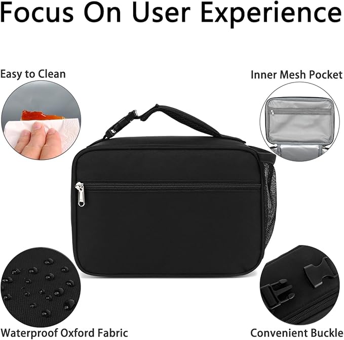 GYEUKHAM Insulated Lunch Box for School, Thermal Reusable Durable Freezable Lunch Bags for Kids Boys Girls Men Women - Small Soft Cooler Portable Lunch Tote Kit for Work Picnic Travel,Black