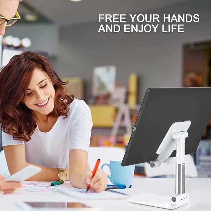 Meetuo 2 Pcs Cell Phone Stand, Adjustable Angle Height Phone Stand for Desk, Fully Foldable/Portable Phone Holder, Compatible with iPhone 17/16/15/14/13/12/Smartphones