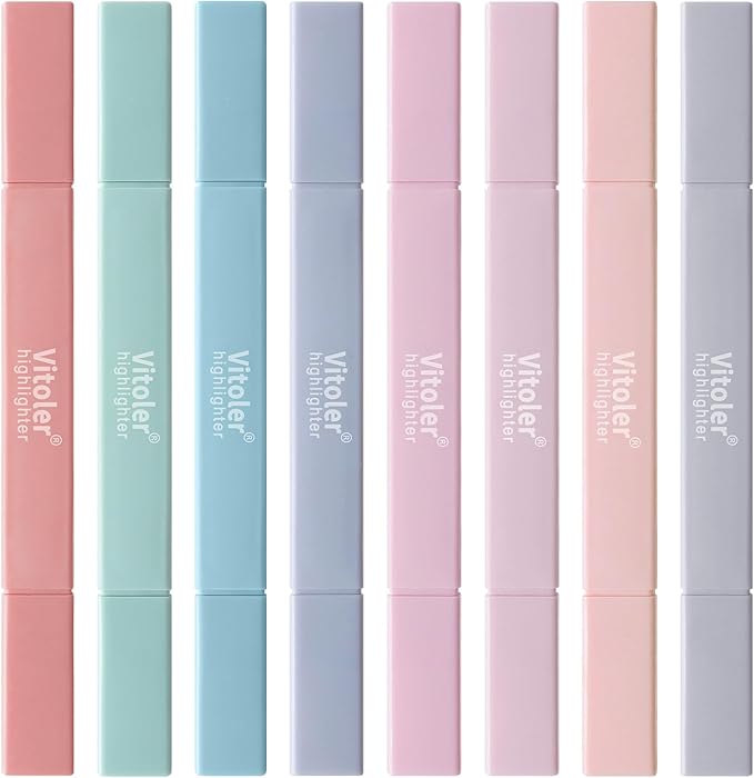 Vitoler Highlighters Pastel,8 Pack Chisel & Fine Tips Bible Highlighters,Soft Tip Highlighter Set for School Office Supplies