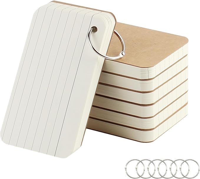 zmybcpack 6 Pack 360 Pcs 3x5 Inch Lined Flash Cards with Binder Rings (60 Sheets Each Pack), Ruled Index Cards Study Cards 3x5 Lined Note Cards for Studying, School, Memory