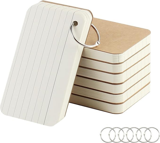 zmybcpack 6 Pack 360 Pcs 3x5 Inch Lined Flash Cards with Binder Rings (60 Sheets Each Pack), Ruled Index Cards Study Cards 3x5 Lined Note Cards for Studying, School, Memory