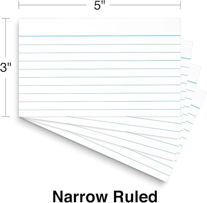 Staples Index Cards, 3" x 5", Lined, White – Classic Ruled Cards for Flashcards, Notes & Studying