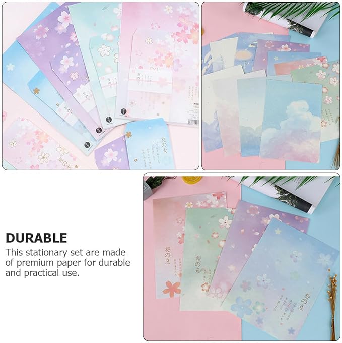 Mobestech Japanese Style Note Paper Set 40pcs B5 Blossoms Pattern Writing Paper Stationery for Letter Writing and Printing, Vintage Floral Design for Office and School Use