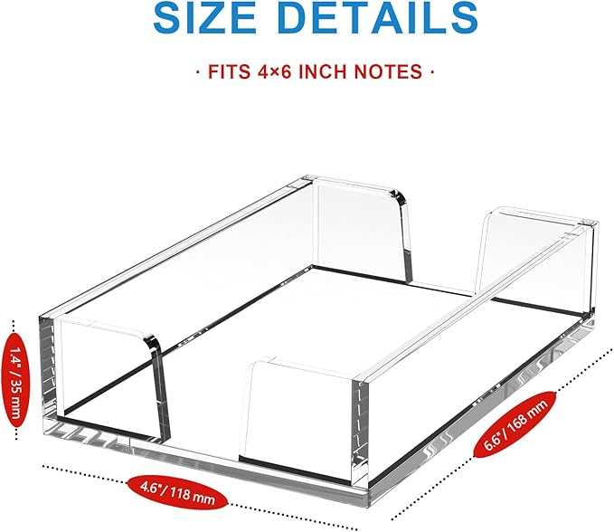 WINFFOR Acrylic Notepad Holder Dispenser - 4x6 in Sticky Note Memo Holder Self-Stick Note Pad Organizer (W/O Pads) Office Desk Accessories School Supplies, Crystal Clear