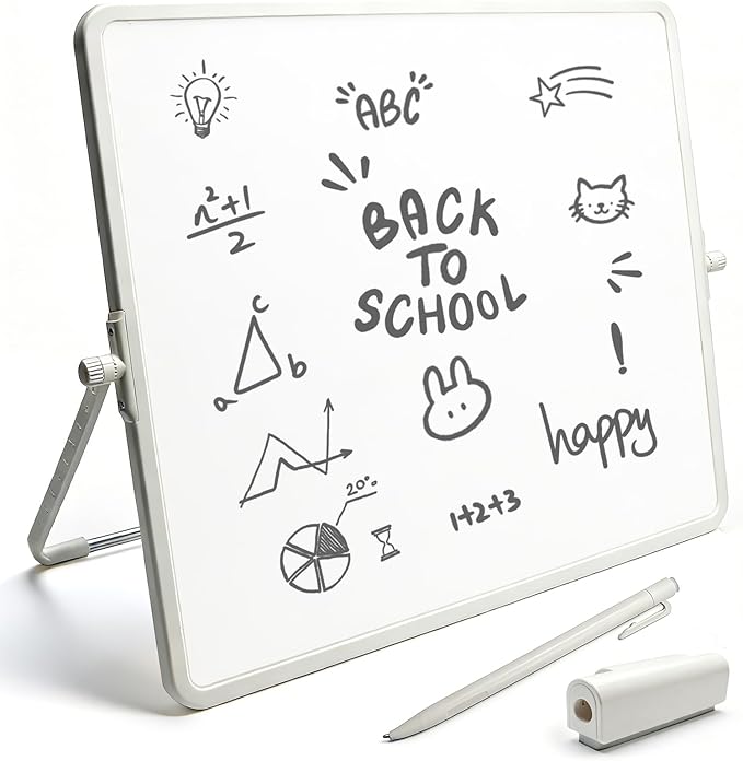 Pbooo Dry Erase White Board 15x17.5 Inches with Magnetic Pen (No Ink Needed) & Felt Eraser, Portable Desktop Whiteboard with Stand for Office, Home, School, Kids Drawing