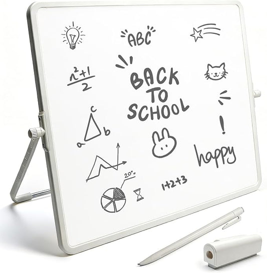 Pbooo Dry Erase White Board 15x17.5 Inches with Magnetic Pen (No Ink Needed) & Felt Eraser, Portable Desktop Whiteboard with Stand for Office, Home, School, Kids Drawing