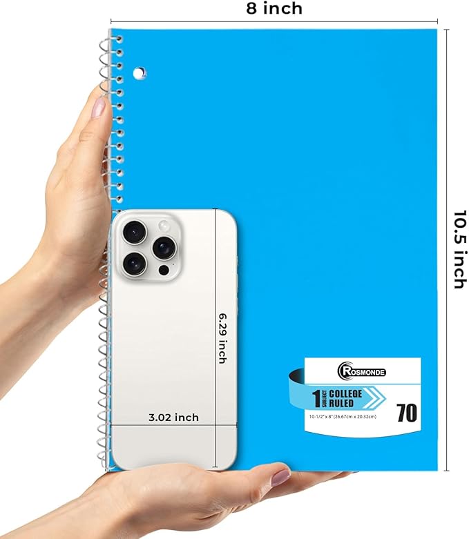 Rosmonde 5000 Packs (Pallet) 1 Subject Notebooks, Spiral Notebook Bulk, College Ruled, 70 Sheets (140 pages), 8 x 10-1/2", Bulk Spiral Notebooks for School Districts & Office, 4-7 Days Transit