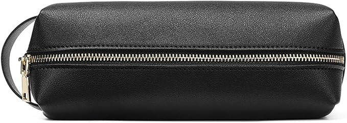 Pencil Case Soft School Pencil Pouch Bag for Easy Carry Stylish and Durable (Black,Faux leather)