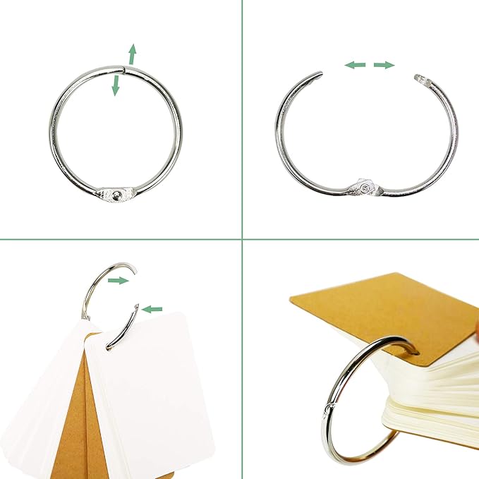 Chris-Wang 200 Sheets Hole Punched and Perfed Words Study Card Flash Cards with 4 Metal Binder Rings, Style A(4 Ruled Line Front, Blank Reverse)