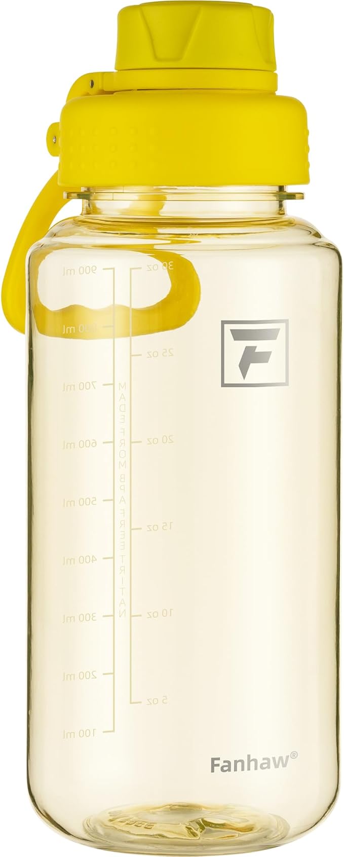 Fanhaw 32 oz Clear BPA-Free Tritan Water Bottle with Fast-Flow Spout Lid, Leakproof Wide-Mouth Reusable Bottle for Gym, School & Office (Imperial Yellow)