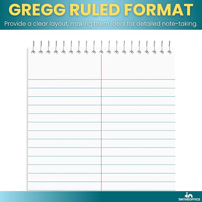 1InTheOffice Spiral Steno Pads, 6 x 9 in, Gregg-Ruled, White, 80 Sheets per Pad, Spiral Note Pads, 12 Pack