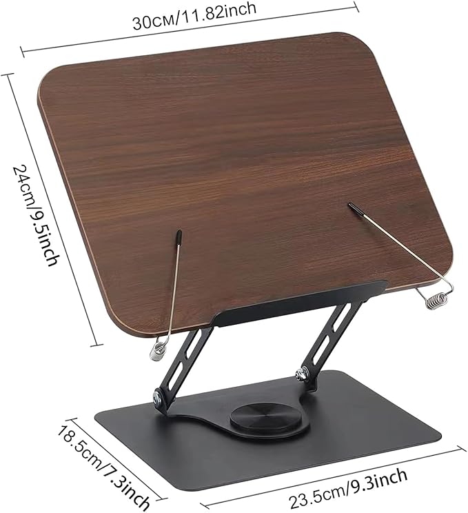 comfoyar Book Stand for Reading, Foldable Textbook Reading Stand with 360° Swivel Base and Elastic Page Clips, Adjustable Desk Cookbook Holder for Recipe Tablet Laptop Music Scores, Hands Free
