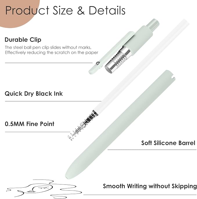 Hapikalor Gel Pens, 6 Pcs 0.5mm Black Ink Pens Fine Point Smooth Writing Pens, Cute Office School Supplies Gifts for Women, Teen Girls, Students, Nurse Pens, Morandi