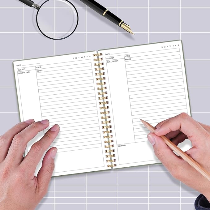 Yaridar A5 Cornell Notes Notebook - College Spiral Cornell Notebooks for Note Taking, Subject College Ruled Steno Pads for Office/School/Home, 5.8" x 8.5", Green