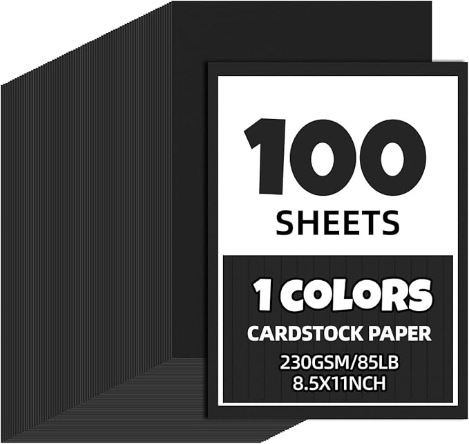 100 Sheets 8.5 x 11 Colored Cardstock,Assorted Colored Cardstock 50 Colors 230GSM/85LB Multicolor Construction Paper for DIY Crafts,School Supplies,Party Decorations (Black 100Pcs)
