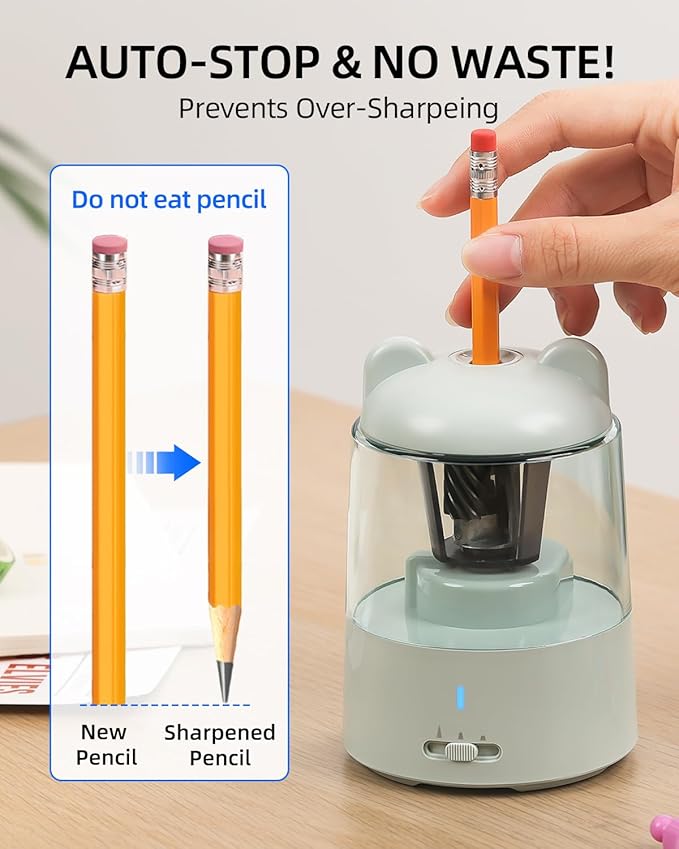ZMOL Colored Pencil Sharpener, Rechargeable Electric Pencil Sharpener, Auto Stop, Pencil Sharpeners for Battery Powered Cute for Kids Gift No.2/Colored Pencils (6-8mm), Classroom/Office/Home Blue