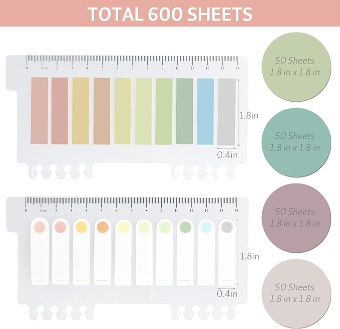 Transparent Sticky Notes, Pastel Round Clear Sticky Note Tabs for Annotating Books,600 Sheets Morandi Translucent Sticky Notes Book Tabs Sticky Tabs Book Markers Office & School Supplies
