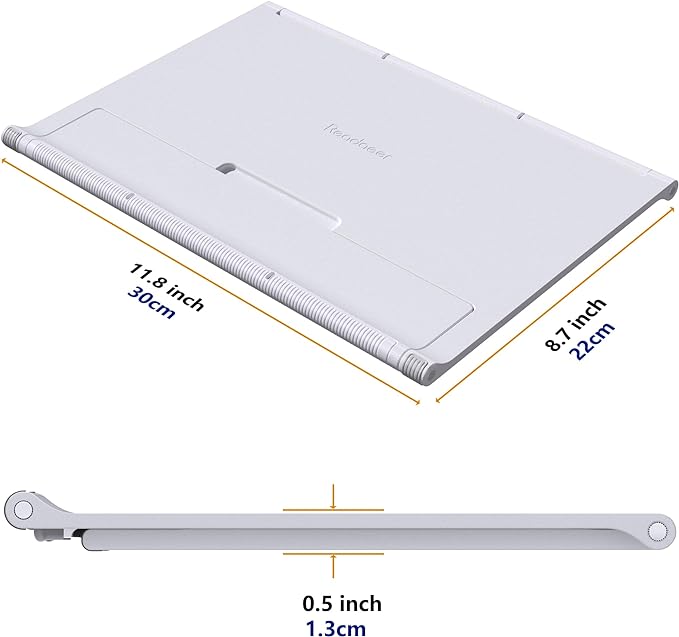 Readaeer Portable Book Stand Free Angle Adjustable Book Holder for Thick Textbook Collapsible Lightweight Book Rest (White)